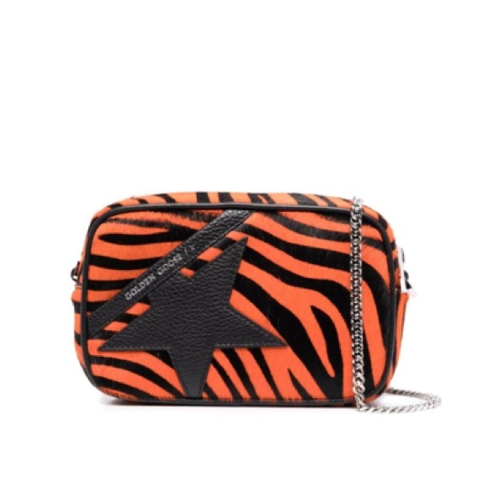 Golden Goose Orange and Black Zebra Print Star Crossbody Bag